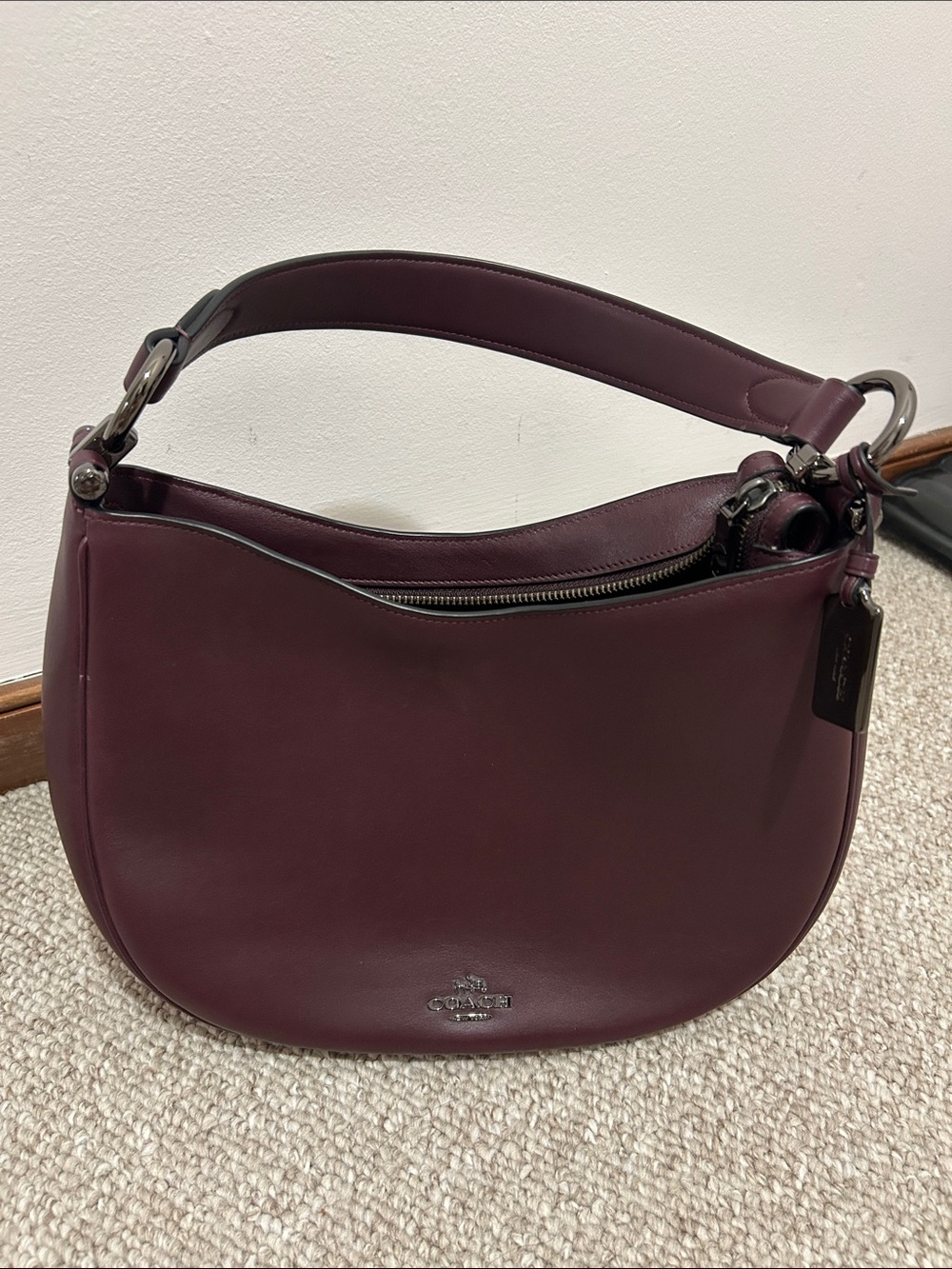 Coach Women's Leather Hobo Bag in Deep Plum